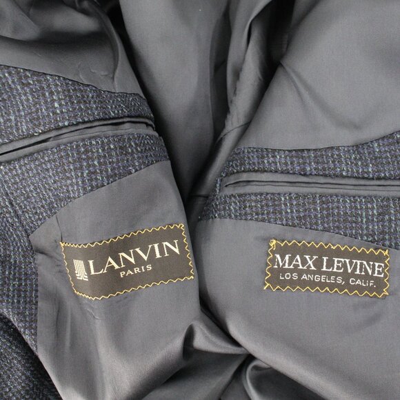 Vintage lanvin paris sport coat men's 40 hopsack notch lapel blue green jacket - Picture 13 of 15